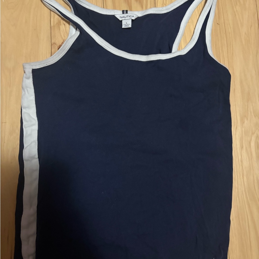 Nautica Dark Blue and White Tank